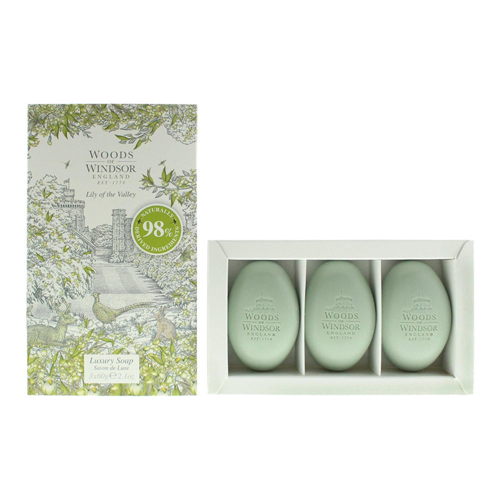 Woods Of Windsor Set Trio Woods Of Windsor Lily Of The Valley Moisturizing – Massage Soap Bar for Women, Shea butter, 3…