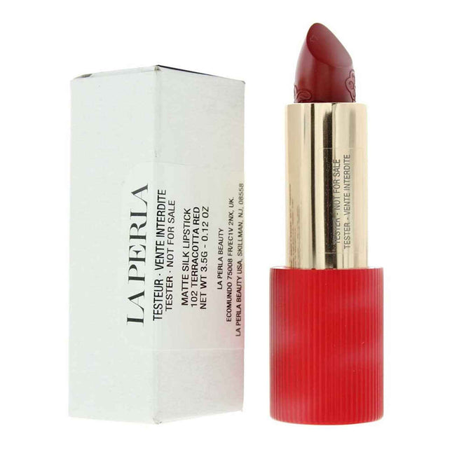 La Perla Matte Silk Matte – Cream Lipstick for Women, 102, Terracotta Red, 3.5 g Tester