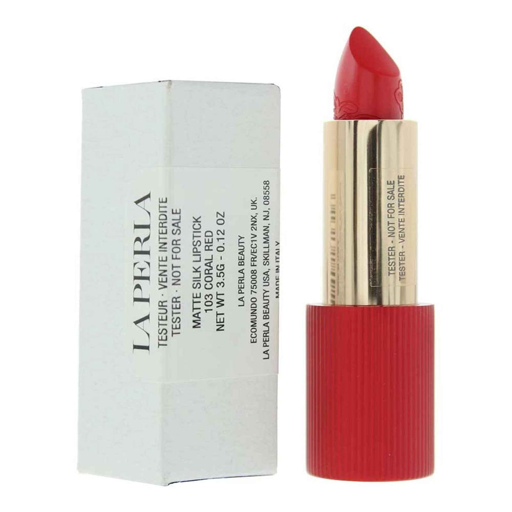 La Perla Matte Silk Matte – Cream Lipstick for Women, 103, Coral Red, 3.5 g Tester