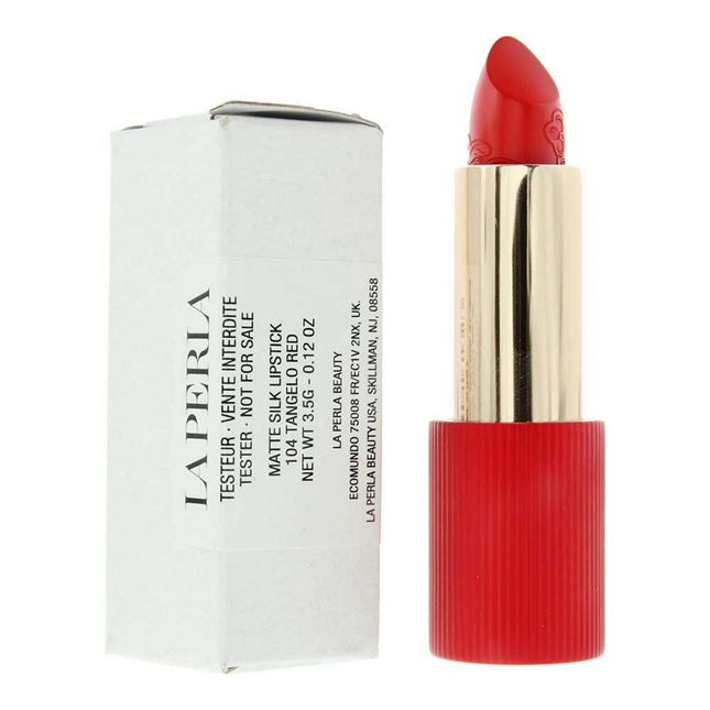 La Perla Matte Silk Matte Silk – Cream Lipstick for Women, 104, Tangelo Red, 3.5 g Tester