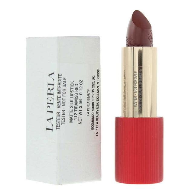 La Perla Matte Silk Matte Silk – Cream Lipstick for Women, 112, Tiramisu Red, 3.5 g Tester
