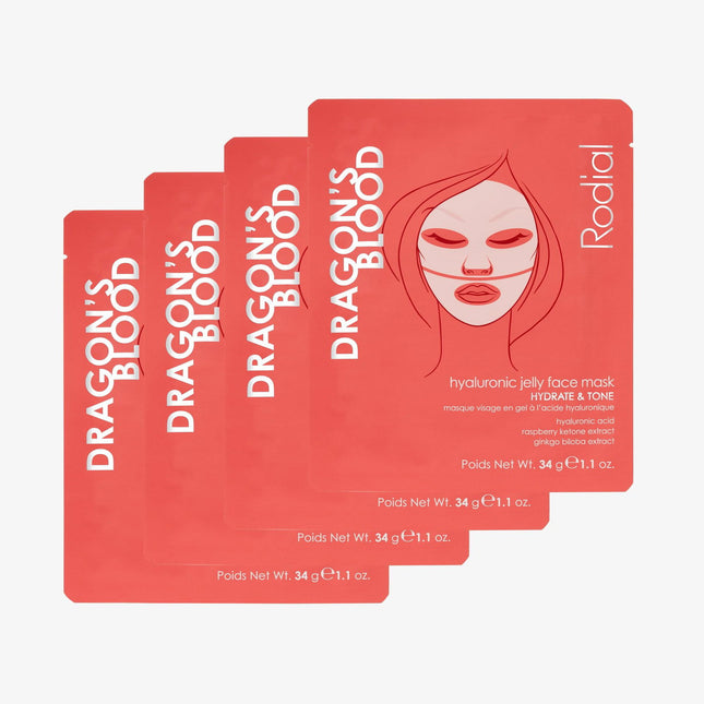 Rodial Dragon's Blood Hydrating – Gel Mask for Women, Face, 4 pcs, 4 pcs