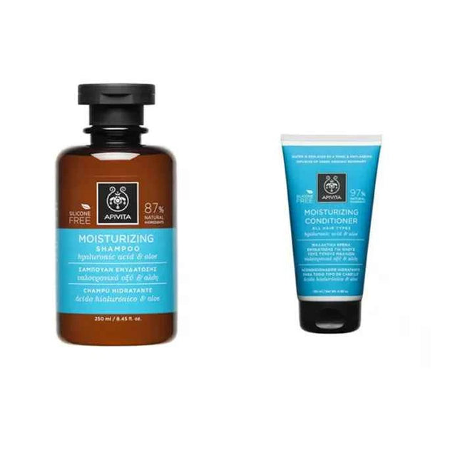 Apivita Moisturising – Shampoo 250 ml+Moisturising Conditioner Aloe & Hyaluronic Acid 150 ml Unisex, Set 2 Pieces