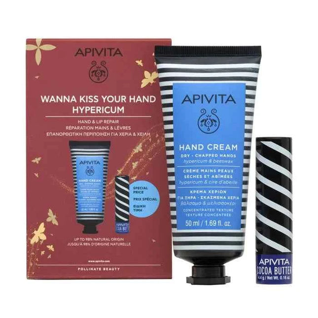 Apivita Hypericum Hand – Cream 50 ml+ Lip Balm 4.4 g Unisex, Set 2 Pieces