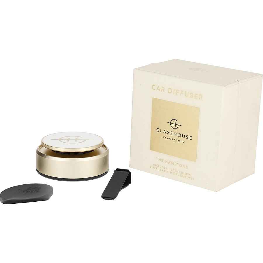 Glasshouse The Hamptons Gold Car Diffuser Refillable & Scent Disk