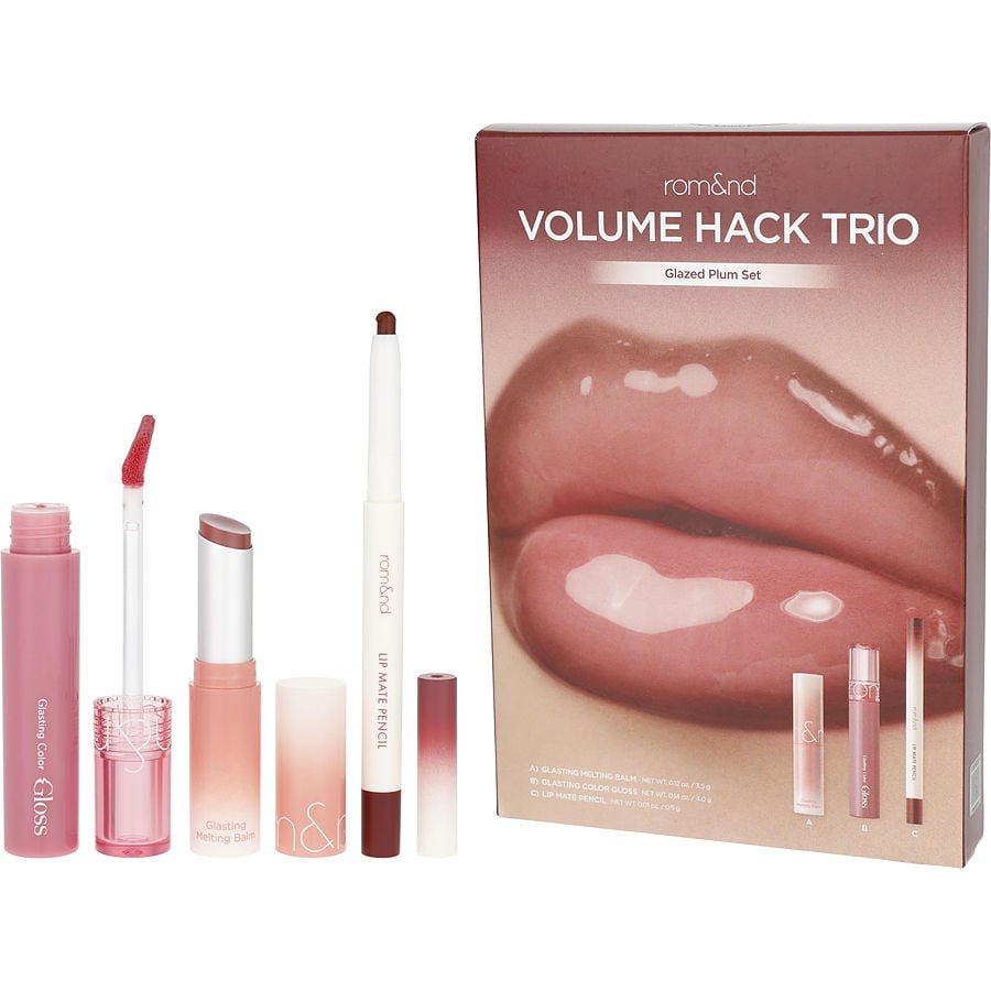 Rom&Nd Volume Hack Trio: Lip Mate Pencil 0.5g + Glasting Melting Balm 3.5g + Glasting Color Gloss 4g - Glazed Plum --3pcs