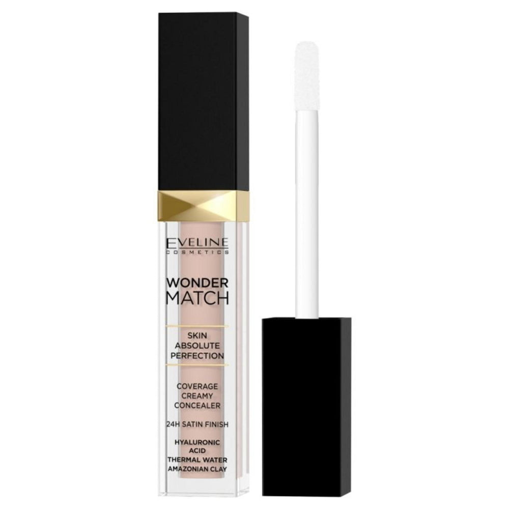 Eveline Cosmetics Wonder Match Hyaluronic Acid Satin Finish – Cream Concealer for Women, 20, Peach, 6.8 ml