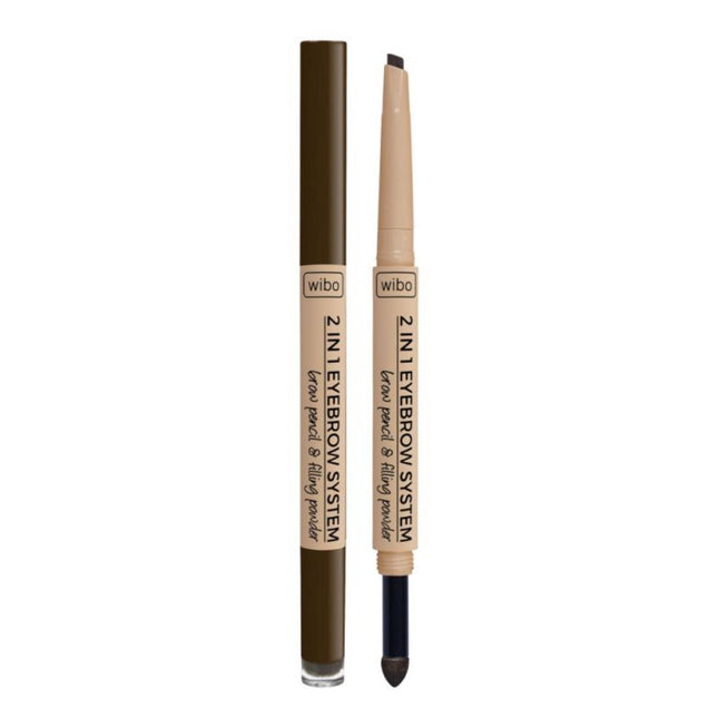 Wibo 2 in 1 Eyebrow System – Eyebrow Cream Pencil Unisex, Powder & Brush 3-in-1, 3, Dark Brown, 0.2 g