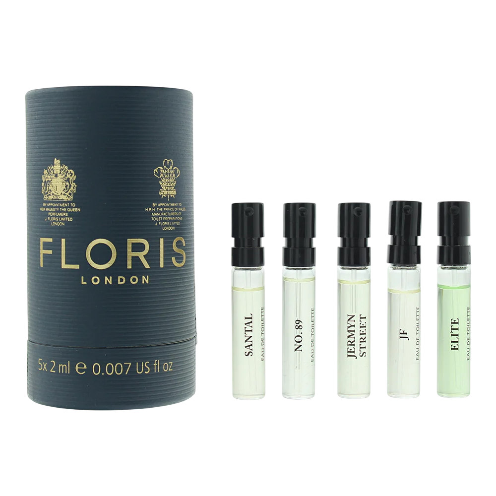Floris Of London Discovery Collection Set Floris Of London: No. 89 – Eau de Toilette for Men, 2 ml Vial + Santal, 2 ml Vial + Jermyn Street, 2 ml Vial + JF, 2 ml Vial + Elite, 2 ml Vial