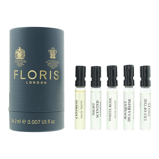 Floris Of London Discovery Collection Set Floris Of London: White Rose – Eau de Toilette Unisex, 2 ml Vial + Night Scented Jasmine, 2 ml Vial + Chypress, 2 ml Vial + Lily Of The Valley, 2 ml Vial + Bouquet De La…