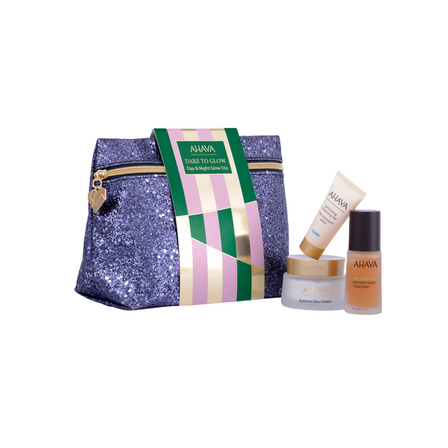 Ahava Day & Night Glow Trio Set Ahava: Extreme Day – Cream for Women, For Face, 50 ml + Time To Revitalize Extreme, Anti-Aging, Night, Local Treatment Serum, For Face, 30 ml + Refresing, Eliminates Impurities,…