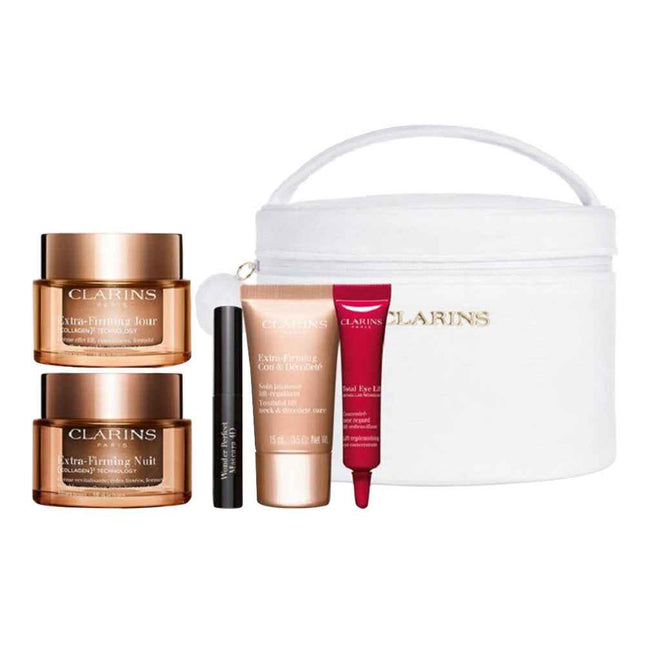 Clarins Set Clarins: Extra-Firming Anti-Ageing Day – Cream for Women, For Face, 50 ml + Extra-Firming, Anti-Wrinkle, Night, For Face, 50 ml + Extra-Firming, Firming, For Neck & Decollete, 15 ml + Total Eye, Lift, Eye…