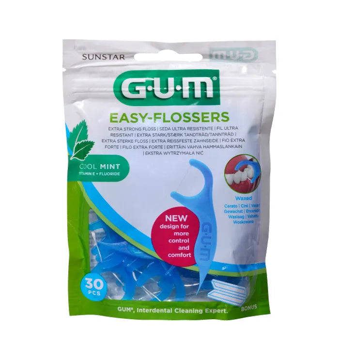 GUM Sunstar Easy Flossers Cool Mint Vit-E Fluor, 30 Units