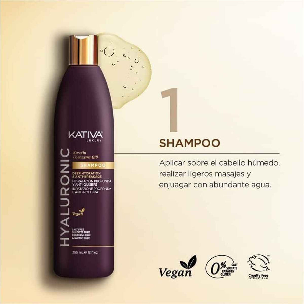 Kativa Hyaluronic Keratin y Coenzyme Q10 – Shampoo Unisex, 500 ml