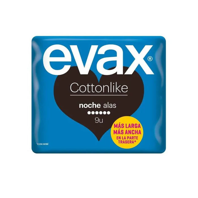 EVAX Cottonlike Night With Wings Sanitary Towels, 9 Units