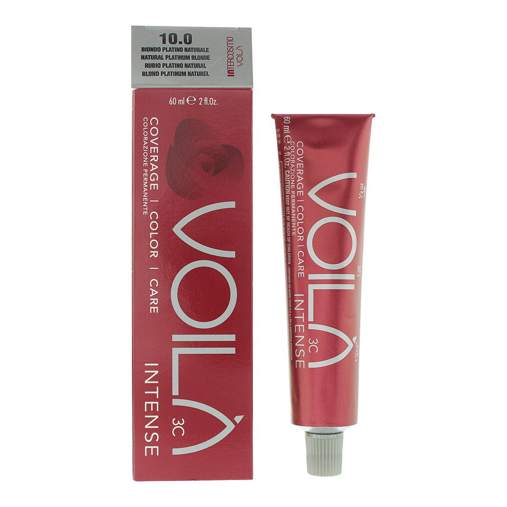 Intercosmo Voila 3C Intense – Permanent Hair Dye for Women, 10.0 Natural Platinum Blonde, 60 ml