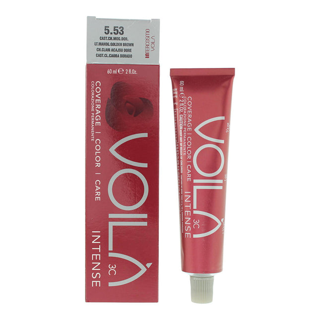Intercosmo Voila 3C Intense – Permanent Hair Dye for Women, 5.53 Light Mahogany Golden Brown, 60 ml