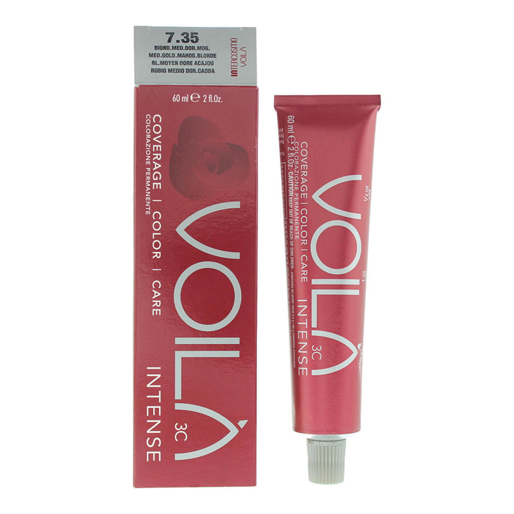 Intercosmo Voila 3C Intense – Permanent Hair Dye for Women, 7.35 Medium Golden Mahogany Blonde, 60 ml