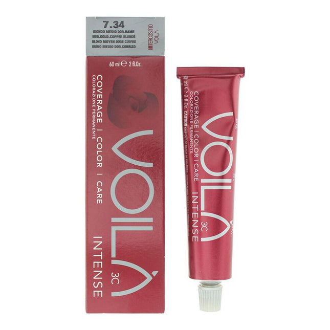 Intercosmo Voila 3C Intense – Permanent Hair Dye for Women, 7.34 Medium Golden Copper Blonde, 60 ml