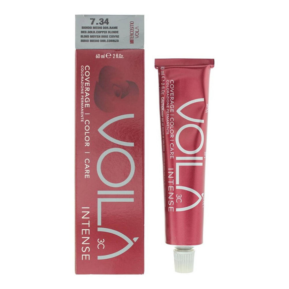 Intercosmo Voila 3C Intense – Permanent Hair Dye for Women, 7.34 Medium Golden Copper Blonde, 60 ml
