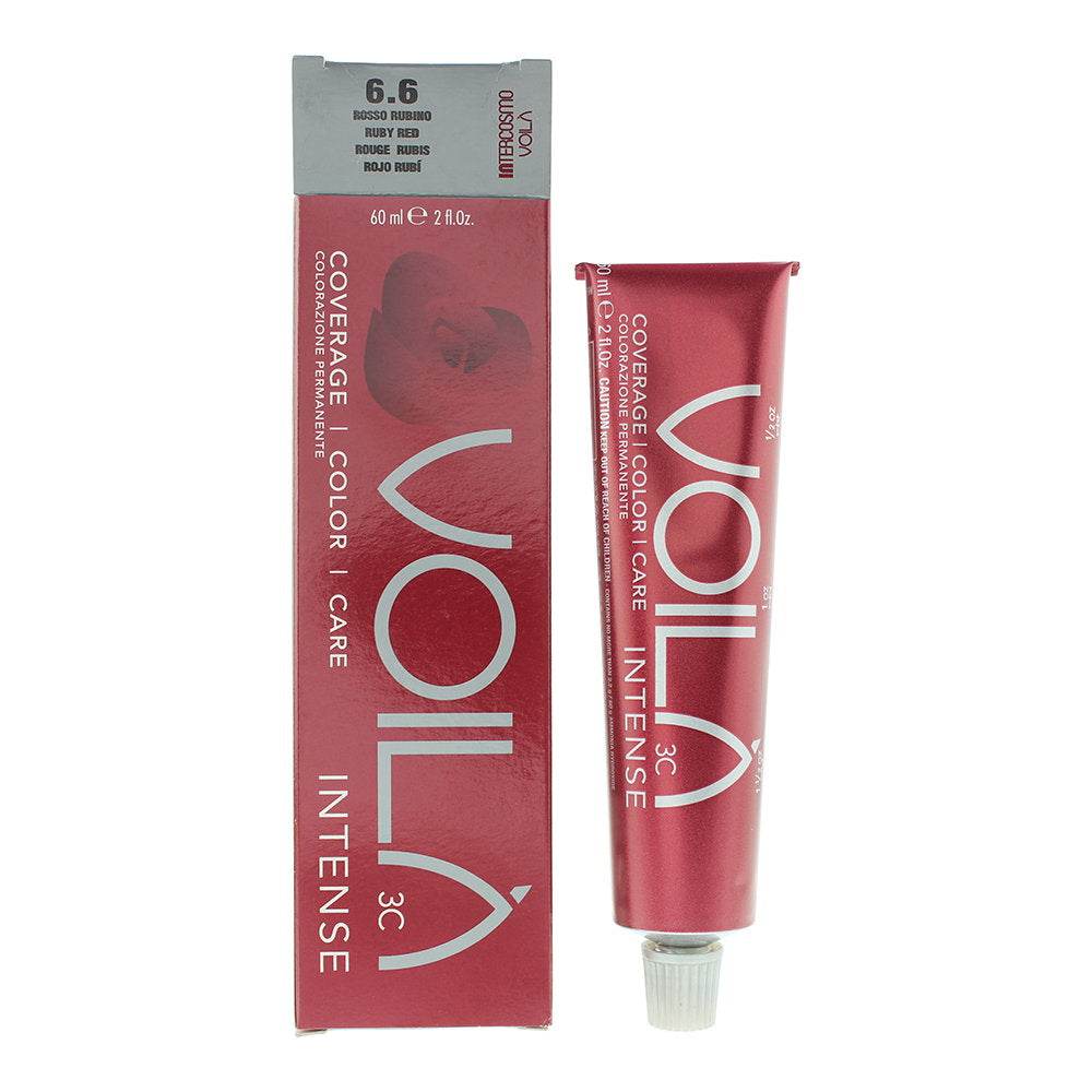 Intercosmo Voila 3C Intense Ammonia-Free – Permanent Hair Dye for Women, 6.6 Ruby Red, 60 ml