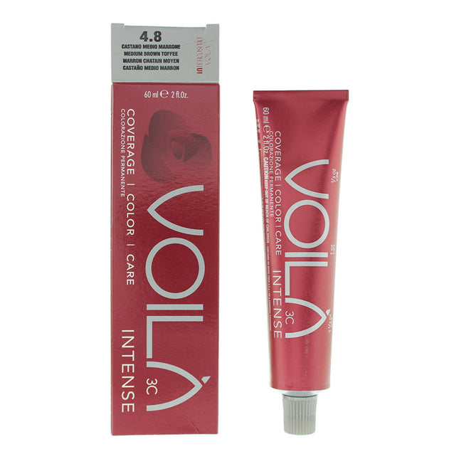 Intercosmo Voila 3C Intense Aqua – Permanent Hair Dye for Women, 4.8 Medium Brown Toffee, 60 ml