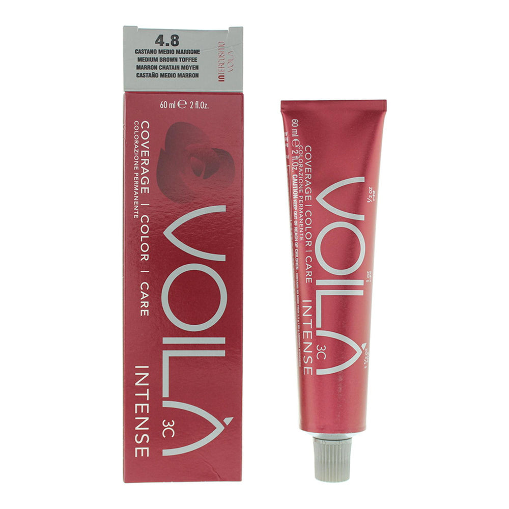 Intercosmo Voila 3C Intense Aqua – Permanent Hair Dye for Women, 4.8 Medium Brown Toffee, 60 ml