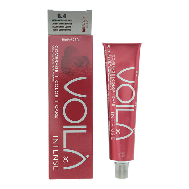 Intercosmo Voila 3C Intense – Permanent Hair Dye for Women, 8.4 Light Copper Blonde, 60 ml