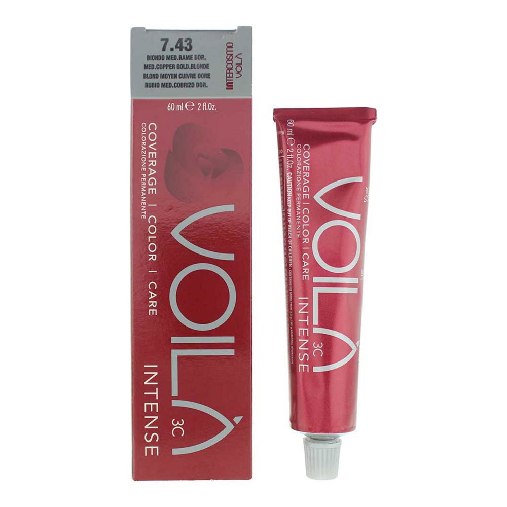 Intercosmo Voila 3C Intense – Permanent Hair Dye for Women, 7.43 Mediterranean Copper Gold Blonde ml