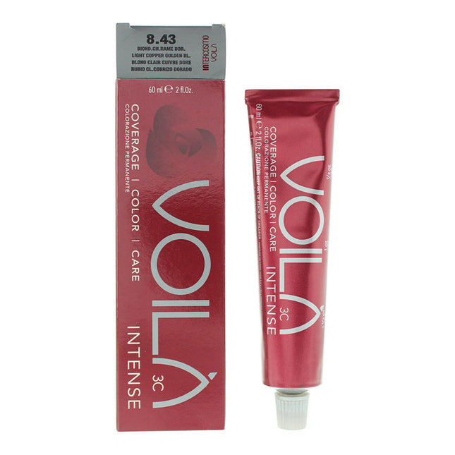 Intercosmo Voila 3C Intense – Permanent Hair Dye for Women, 8.43 Light Copper Golden Blonde, 60 ml