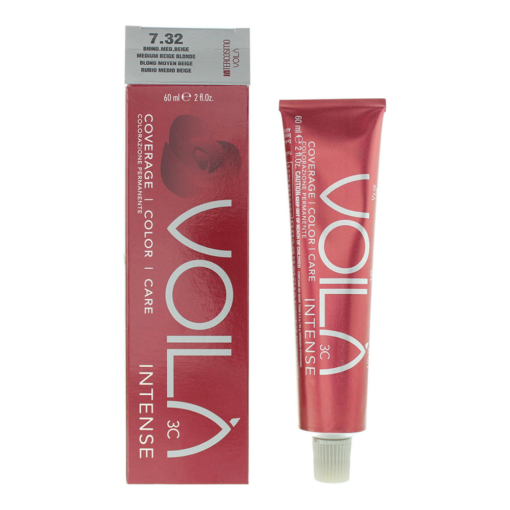 Intercosmo Voila 3C Intense – Permanent Hair Dye for Women, 7.32 Medium Beige Blonde, 60 ml