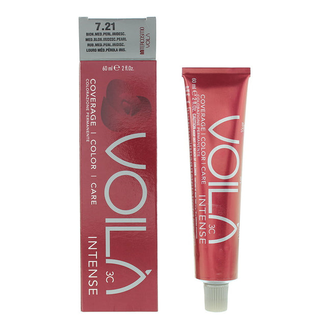 Intercosmo Voila 3C Intense – Permanent Hair Dye for Women, 7.21 Medium Blonde Iridescent Pearl, 60 ml