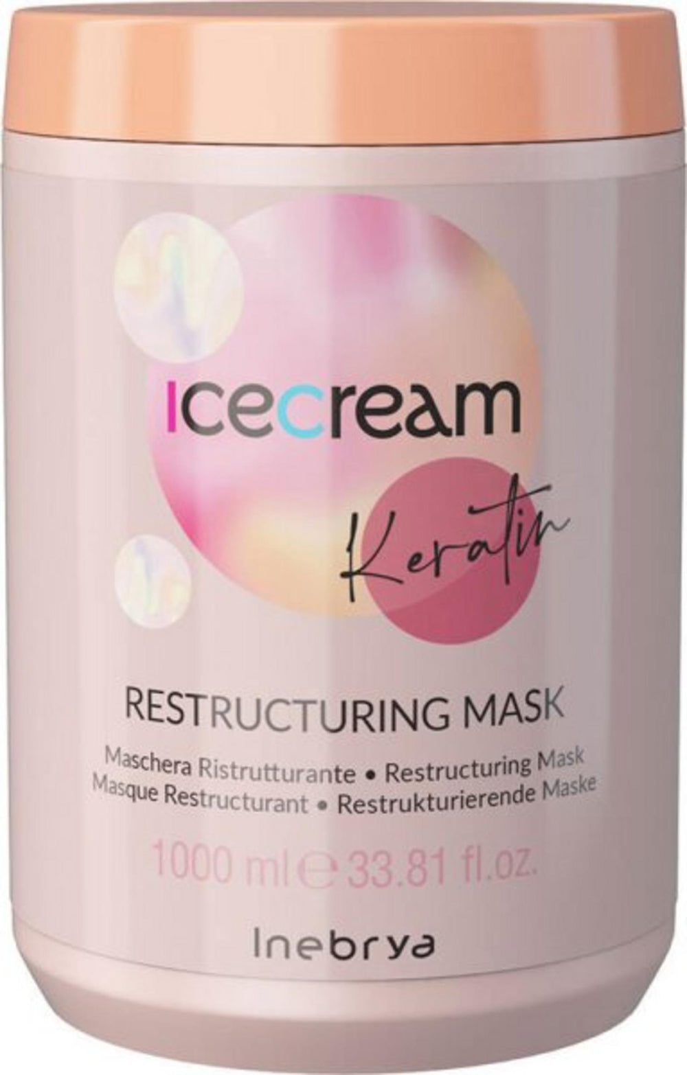 Inebrya Ice Cream Keratin – Hair Treatment Cream Mask for Women, Restructuring, 1000 ml