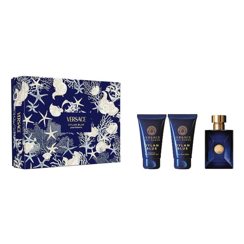 Versace Dylan Blue Pour Homme – Eau de Toilette for Men 50 ml Spray Gel De Baño 50 ml Balsamo After Shave, 50 ml