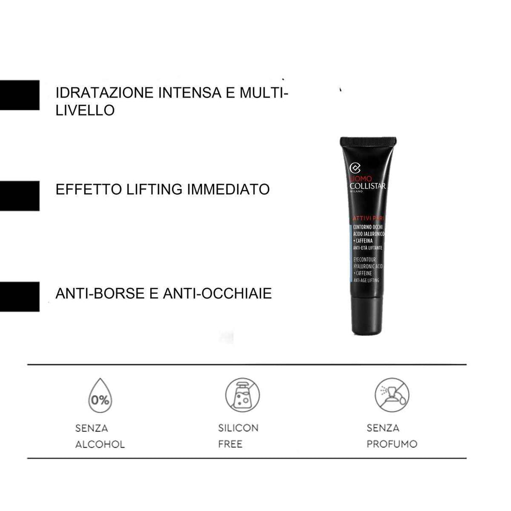 Collistar Attivi Puri Uomo Eye Contour Hyaluronic Acid Caffeine Anti-Age Lifting Unisex, 15 ml
