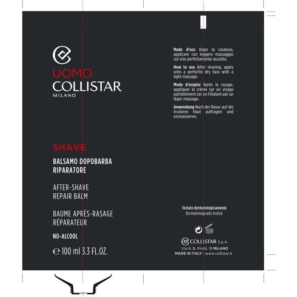 Collistar Uomo Shave Bálsamo Reparador Para Después Del Afeitado Unisex, 100 ml