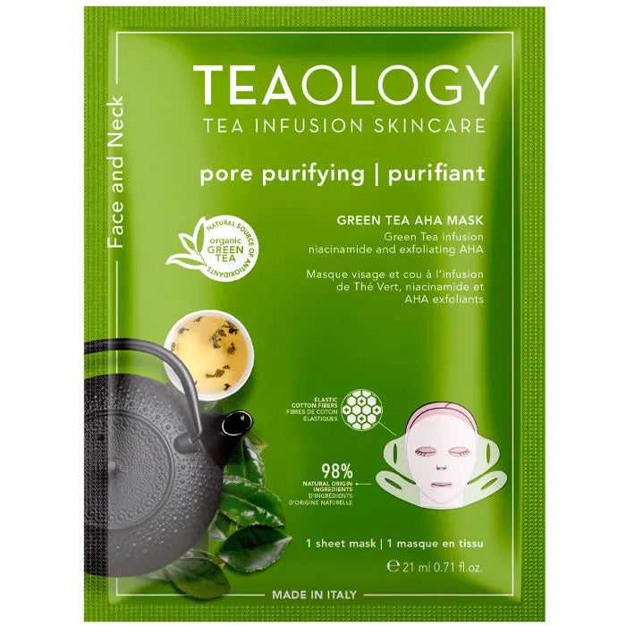 Teaology Green Tea, Niacinamide & Aha Exfoliating Neck & Face Mask, 21 ml