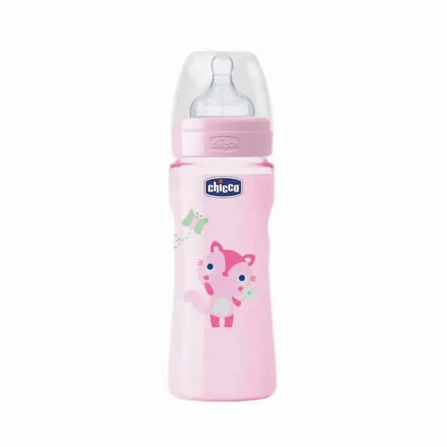 Chicco Well-Being Silicone Baby Bottle Fast Flux Rose 4m+ Unisex, 330 ml