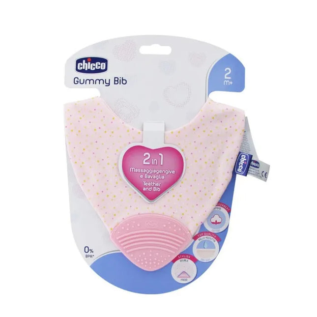 Chicco Gummy Bib Teething Ring with Bib 2 In 1 Pink 2m+ Unisex