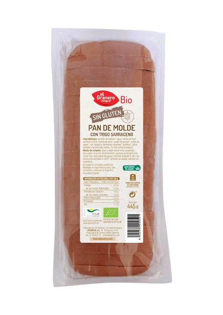 Granero Pan De Molde Con Trigo Sarraceno S-Gluten Bio, 445 g