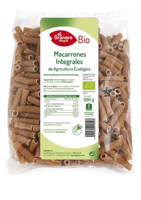 Granero Macarrones Integral Bio, 500 g