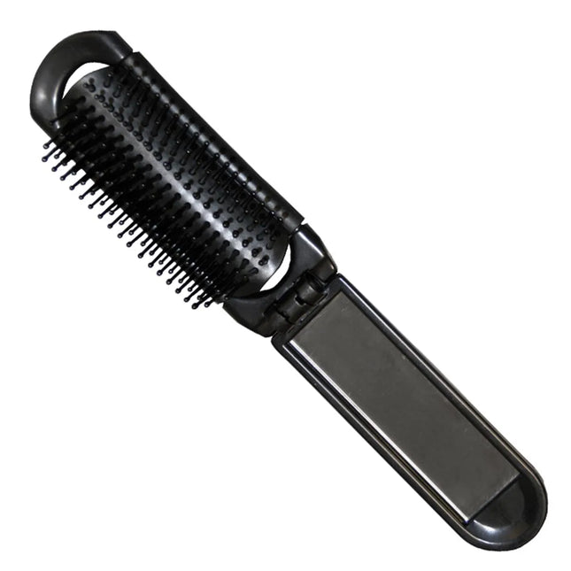 Eurostil Plegable Negro Negro Cepillo De Pelo Con Espejo Negro Negro, 1 Units