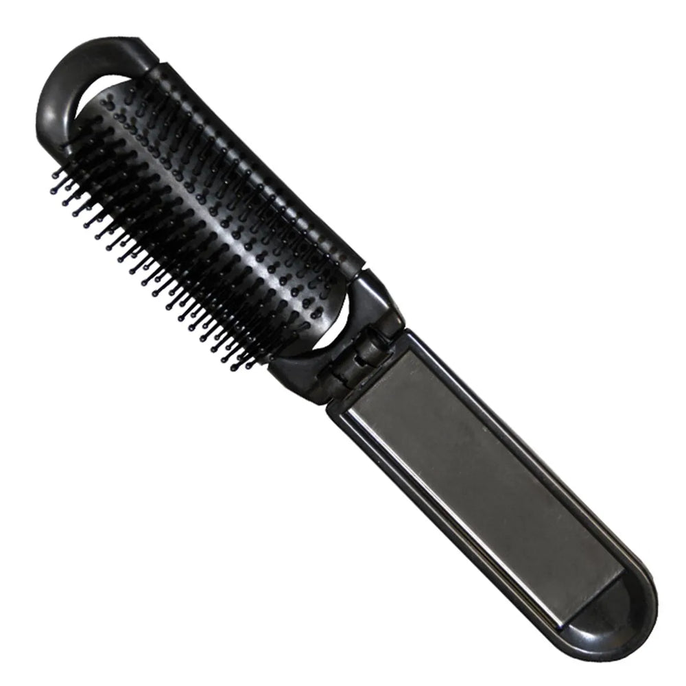 Eurostil Plegable Negro Negro Cepillo De Pelo Con Espejo Negro Negro, 1 Units