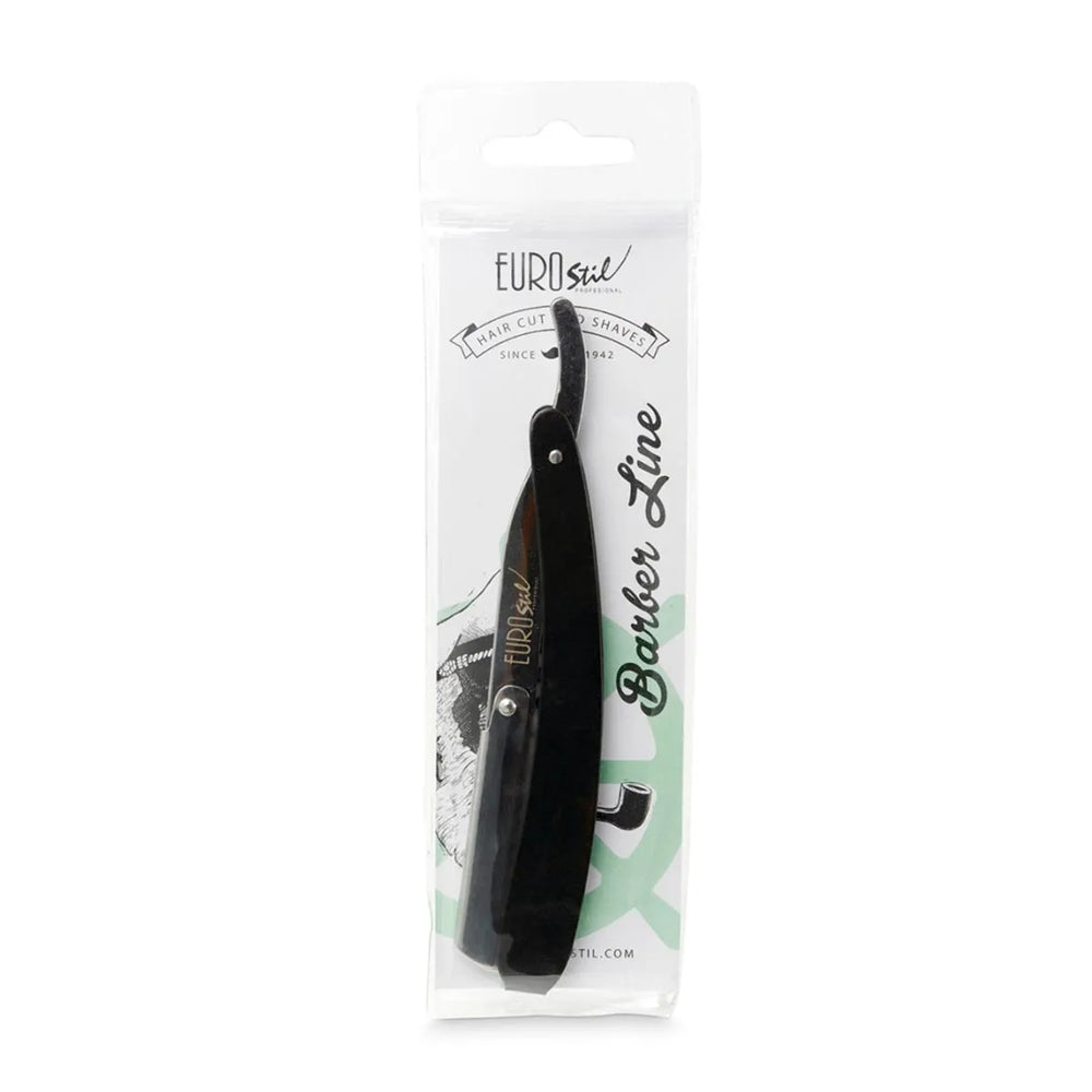 Eurostil Barber Line Navaja De Afeitar Hoja Intercambiable Mango Negro for Men, 1 Units