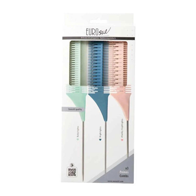 Eurostil Colores Set Peines Mechas, 3 Units