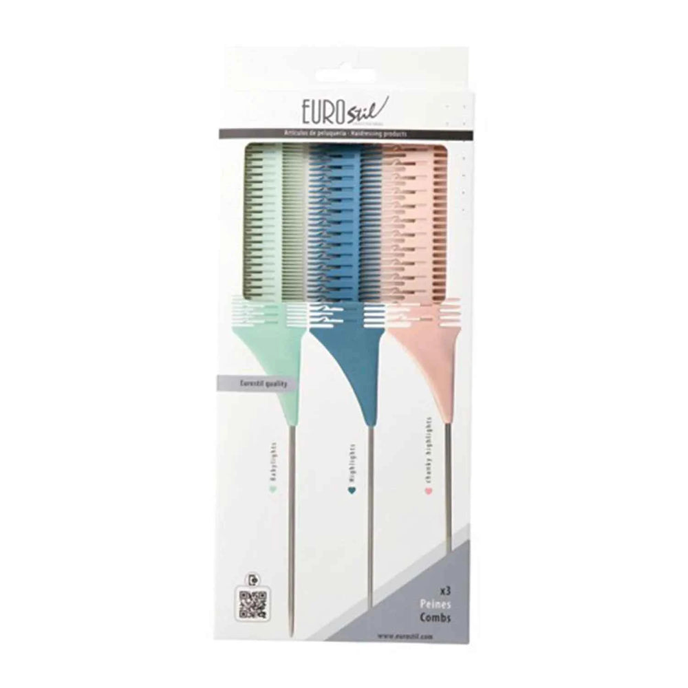 Eurostil Colores Set Peines Mechas, 3 Units