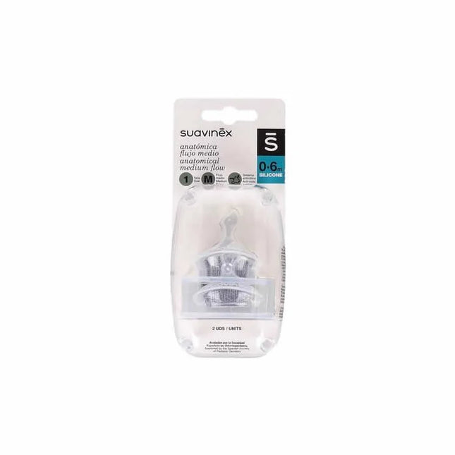 Suavinex Anatomical Silicone Teat Medium Flow 0–6 Months, 2 Units