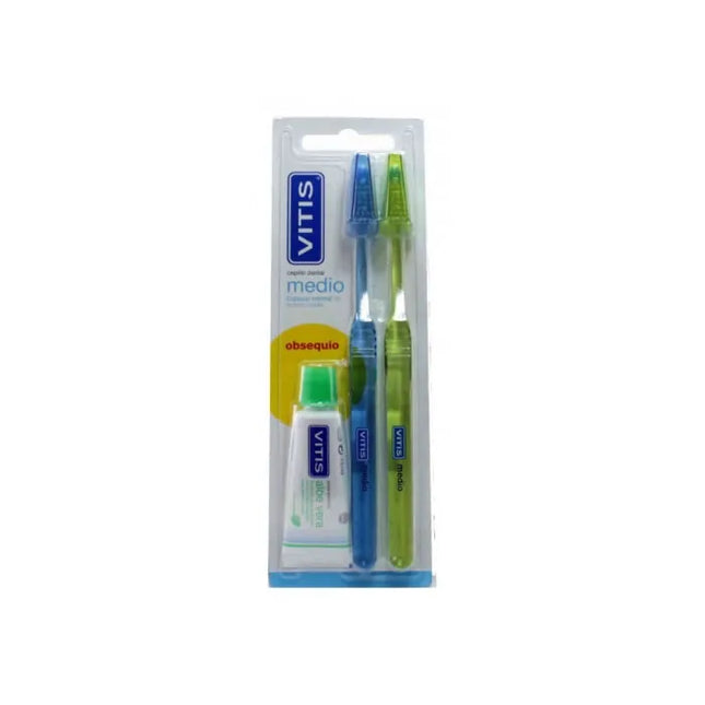 Vitis Toothbrush Medium Two Pack + Toothpaste Vtis, 15 ml