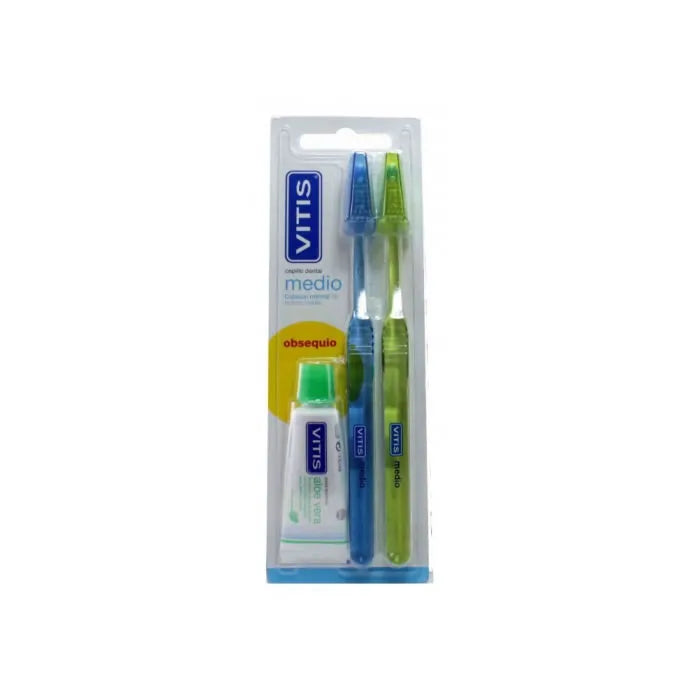Vitis Toothbrush Medium Two Pack + Toothpaste Vtis, 15 ml