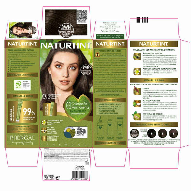 Naturtint Tinte Sin Amoniaco 3wn-Castaño Oscuro Radiante Natural Unisex, 170 ml
